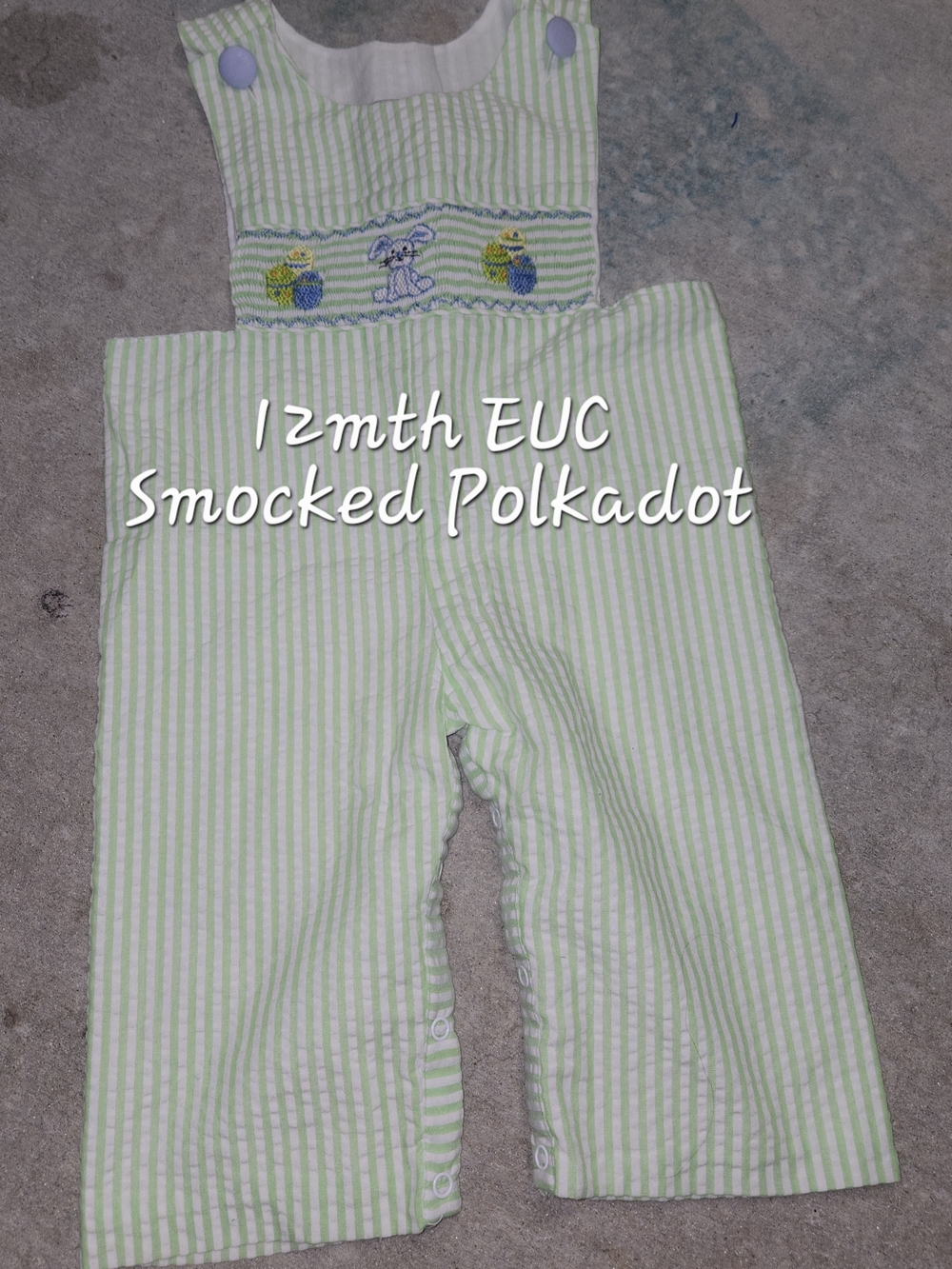 Baby Green Seersucker Smocked EASTER Applique